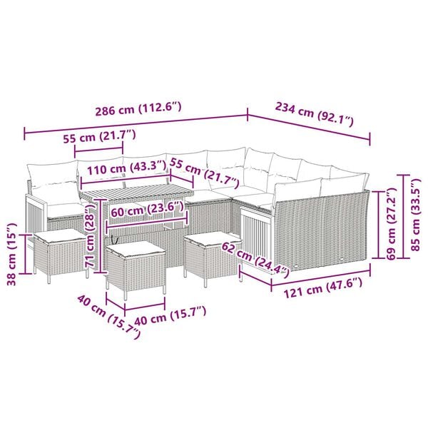 vidaXL Σετ Καναπέ Κήπου με μαξιλάρι 13 pcs Γκρι 110 x 55 x 71 εκ