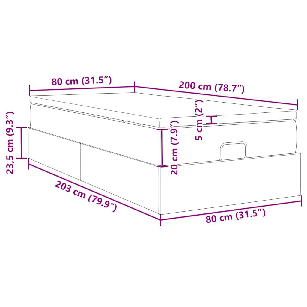vidaXL Οθωμανικό κρεβάτι με στρώμα Μαύρο 80x200cm Ύφασμα