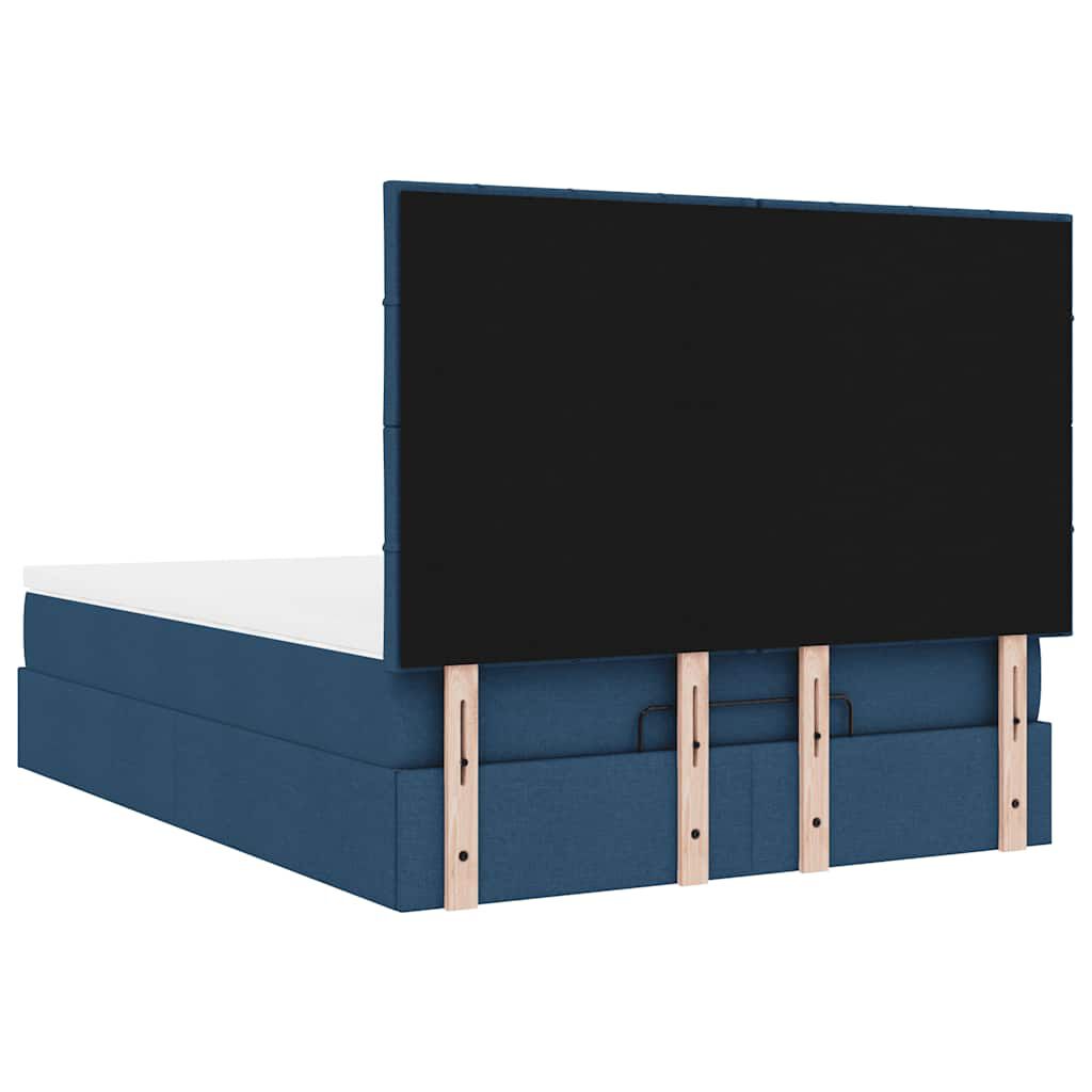 vidaXL Οθωμανικό κρεβάτι με στρώμα & LEDs Μπλε 140x200cm ύφασμα