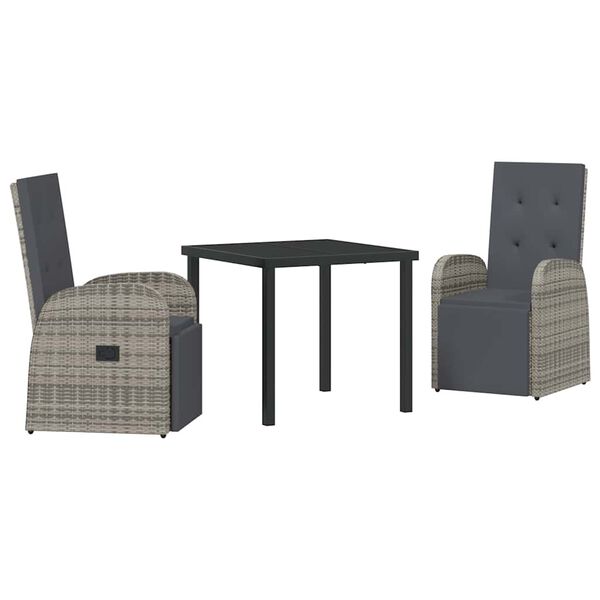vidaXL Σέτ φαγητού για κήπο με μαξιλάρι 3 pcs Γκρι συνθετικό ρατάν