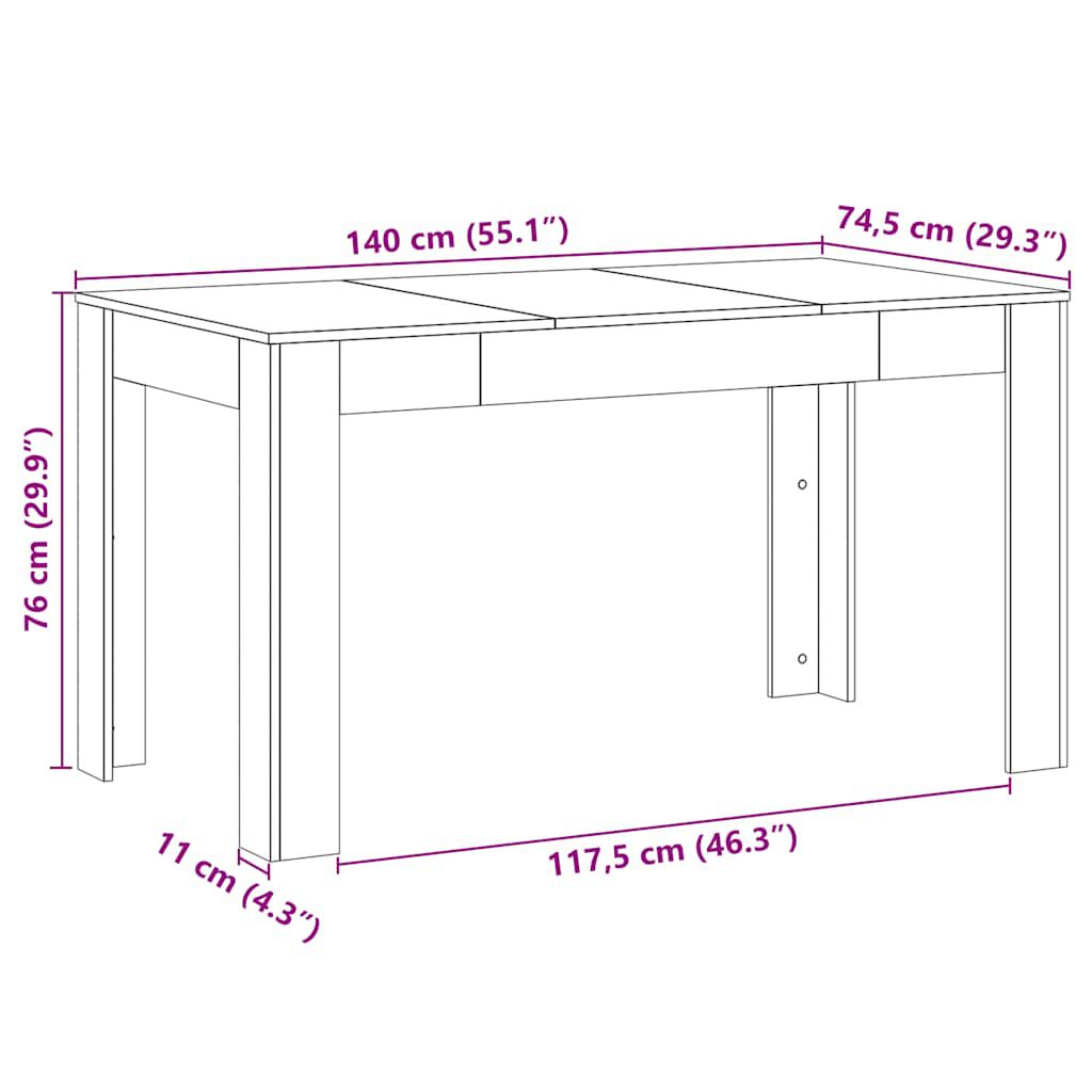 vidaXL Τραπεζαρία Τεχνίτης Δρυς 140 x 74,5 x 76 εκ. Επεξεργασμένο Ξύλο