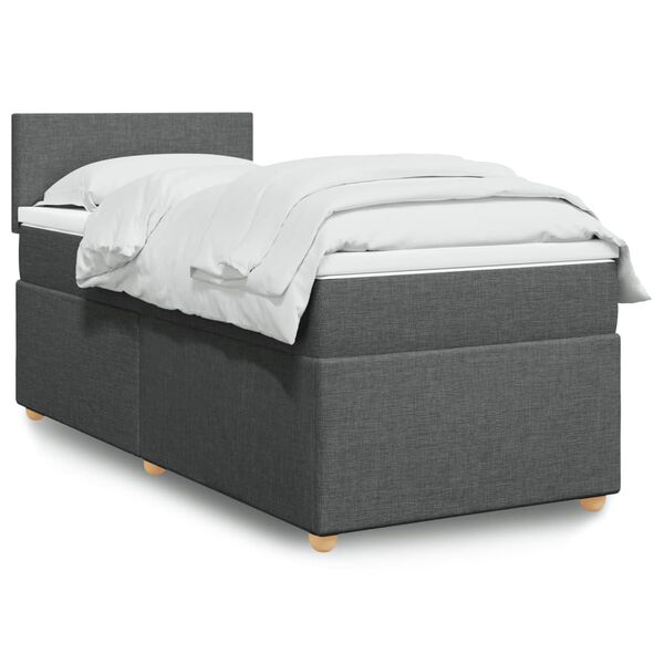 vidaXL Κρεβάτι Boxspring με Στρώμα Σκούρο Γκρι 90x190 εκ. Υφασμάτινο