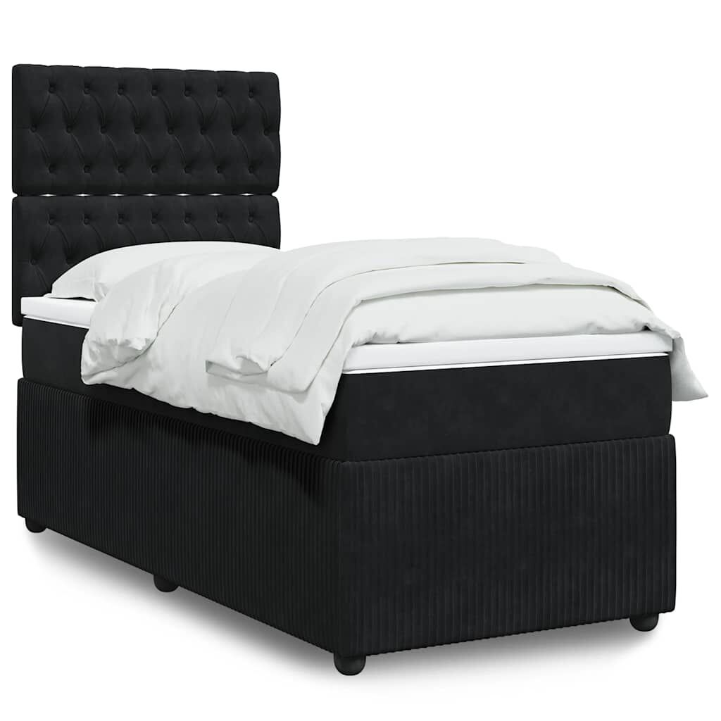 vidaXL Κρεβάτι Boxspring με Στρώμα Μαύρο 90x200 εκ. Βελούδινο