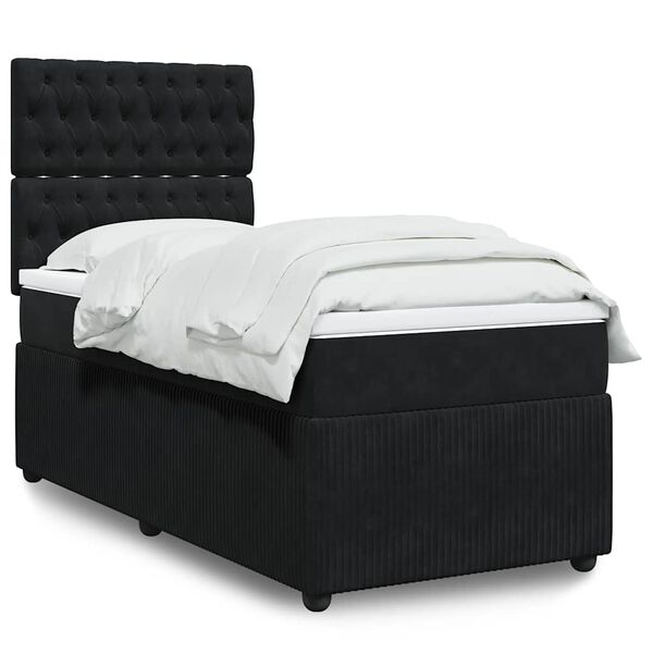 vidaXL Κρεβάτι Boxspring με Στρώμα Μαύρο 90x200 εκ. Βελούδινο