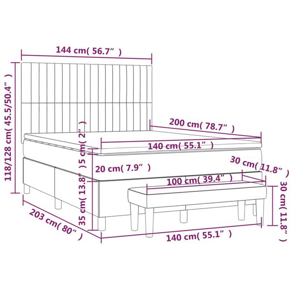 vidaXL Κρεβάτι Boxspring με Στρώμα Σκούρο Γκρι 140x200 εκ Υφασμάτινο
