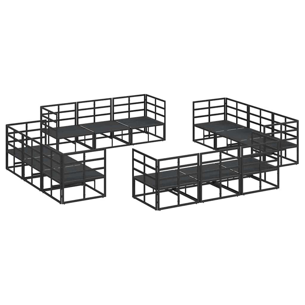 vidaXL Σετ Καναπέ Κήπου με μαξιλάρι 12 pcs Μαύρο Αλουμίνιο