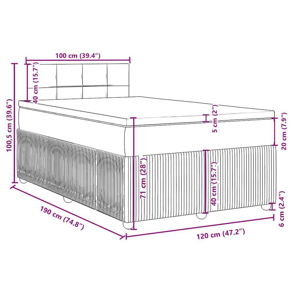 vidaXL Κρεβάτι Boxspring με Στρώμα Κρεμ 120x190 εκ. Υφασμάτινο