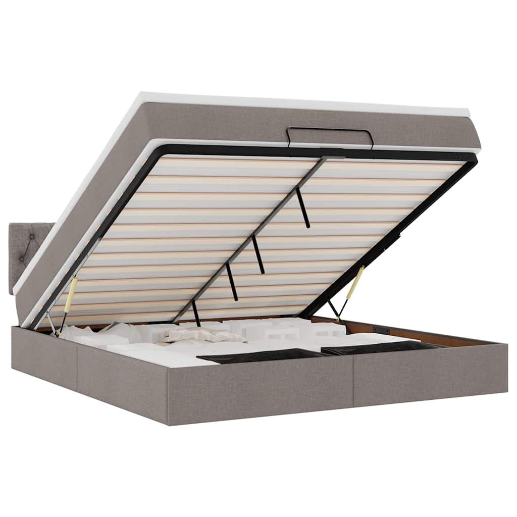 vidaXL Οθωμανικό κρεβάτι με στρώμα & LEDs Taupe 160x200cm ύφασμα