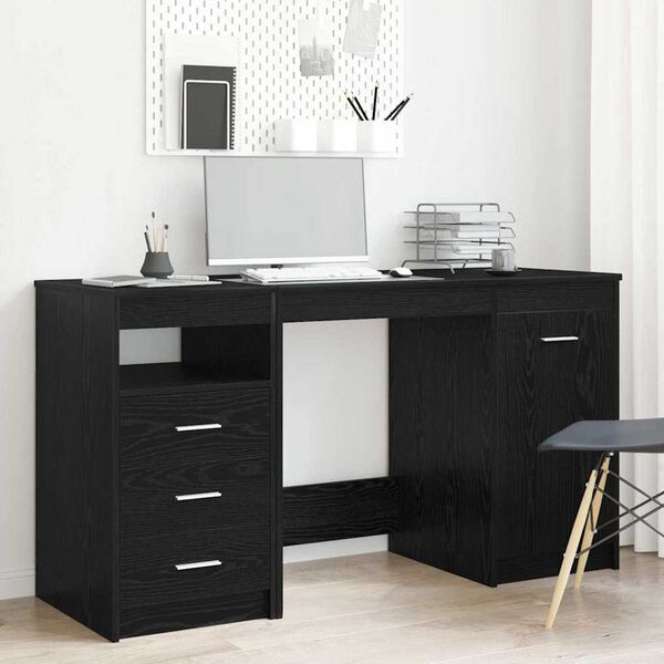 vidaXL Γραφείο με ράφι Μαύρη δρυς 140 x 50 x 76 εκ. Επεξεργασμένο ξύλο