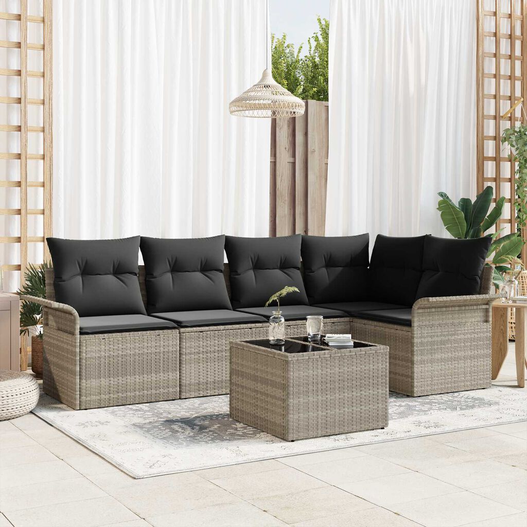 vidaXL Σετ Καναπέ Κήπου 6 pcs Γκρι 55 x 55 x 37 εκ Ρατάν, Πολυεστέρας