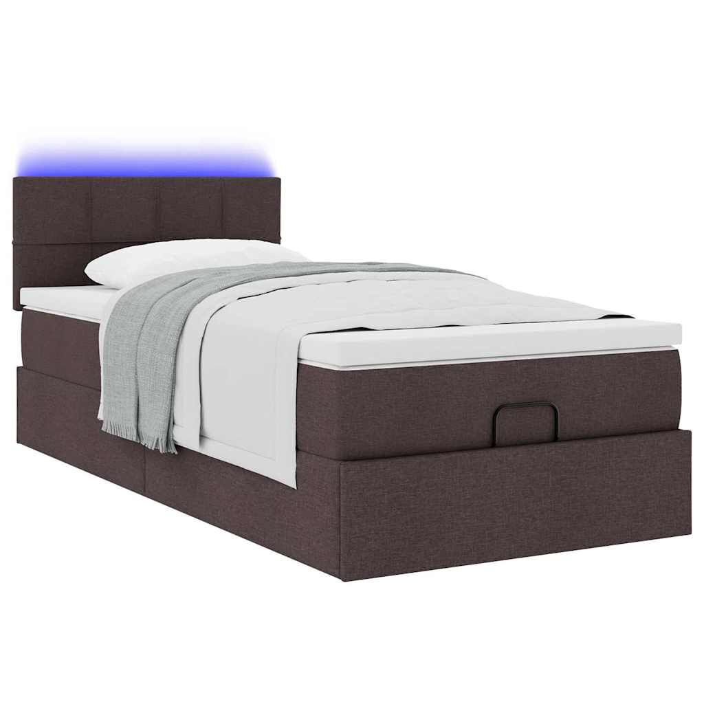 vidaXL Οθωμανικό κρεβάτι με στρώμα & LEDs Σκούρο καφέ 90x190cm ύφασμα