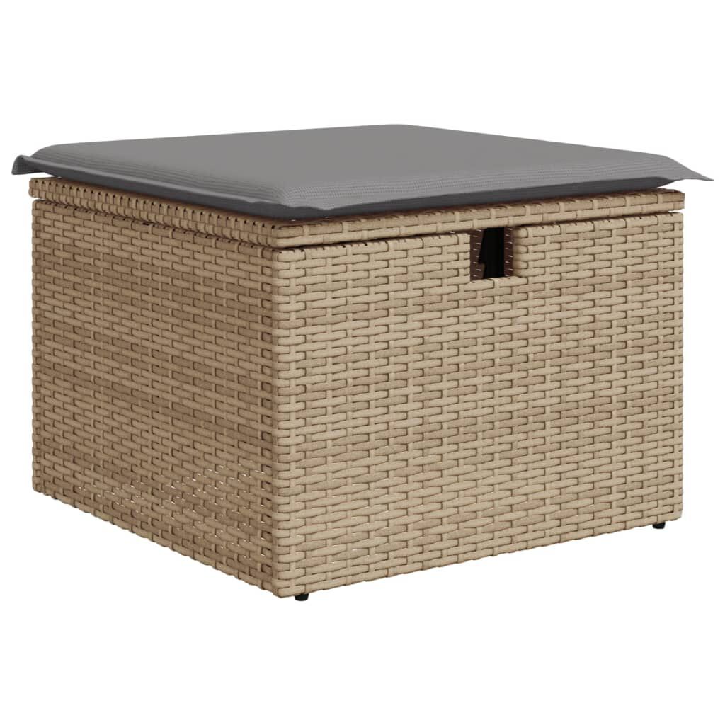vidaXL Υποπόδιο Κήπου Μπεζ 55x55x37 εκ. Συνθετικό Ρατάν με Μαξιλάρι