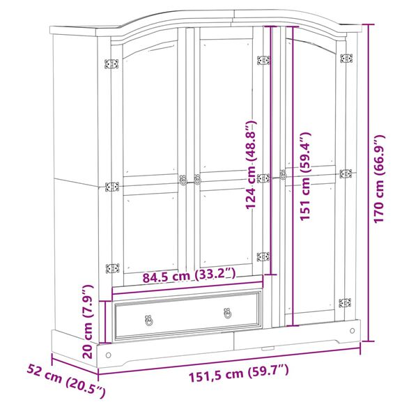 vidaXL Ντουλάπα Corona 151,5 x 52 x 170 εκ. από Μασίφ Ξύλο Πεύκου