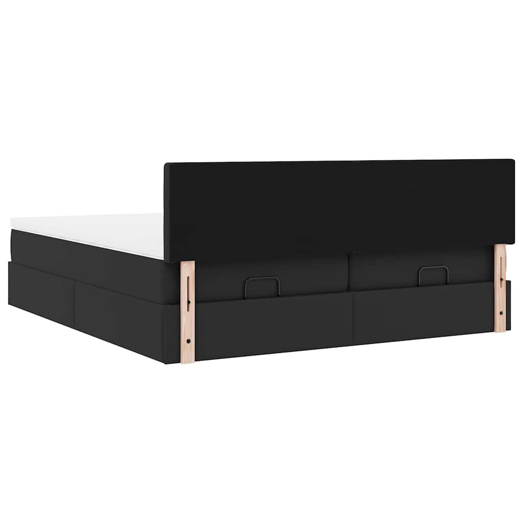 vidaXL Οθωμανικό κρεβάτι με στρώματα & LEDs Μαύρο Faux Leather