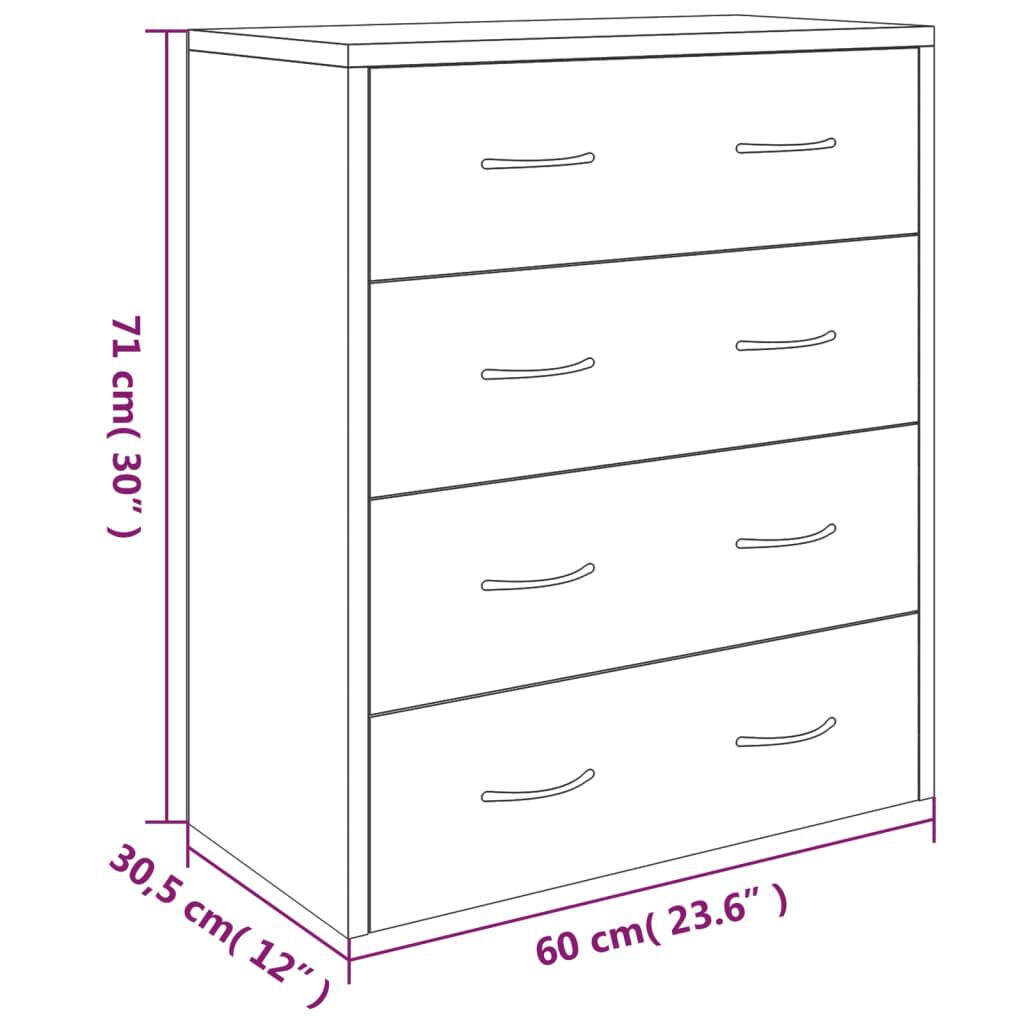 vidaXL Συρταριέρα με 4 Συρτάρια Γκρι Sonoma 60 x 30,5 x 71 εκ.
