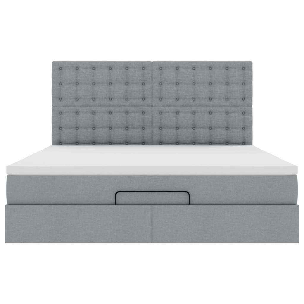 vidaXL Οθωμανικό κρεβάτι με στρώμα&LEDs Ανοιχτό γκρι 160x200cm Ύφασμα