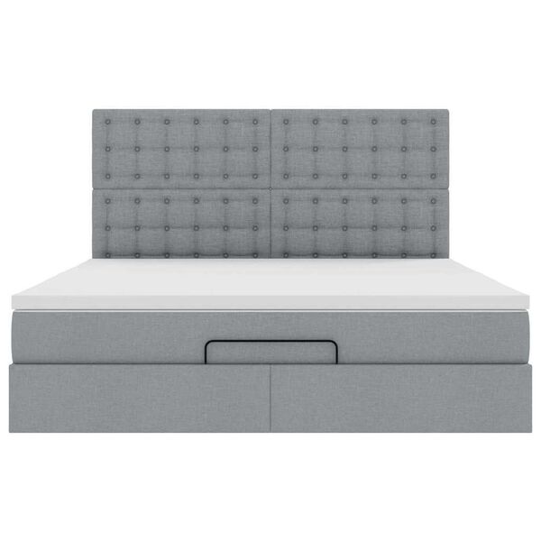 vidaXL Οθωμανικό κρεβάτι με στρώμα&LEDs Ανοιχτό γκρι 160x200cm Ύφασμα