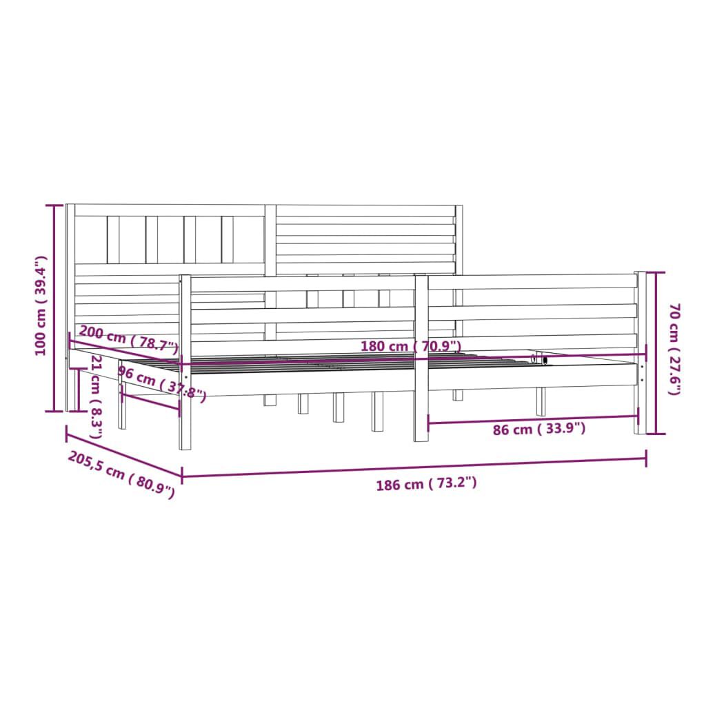 vidaXL Πλαίσιο Κρεβατιού 180 x 200 εκ. Μασίφ Ξύλο Super King Size