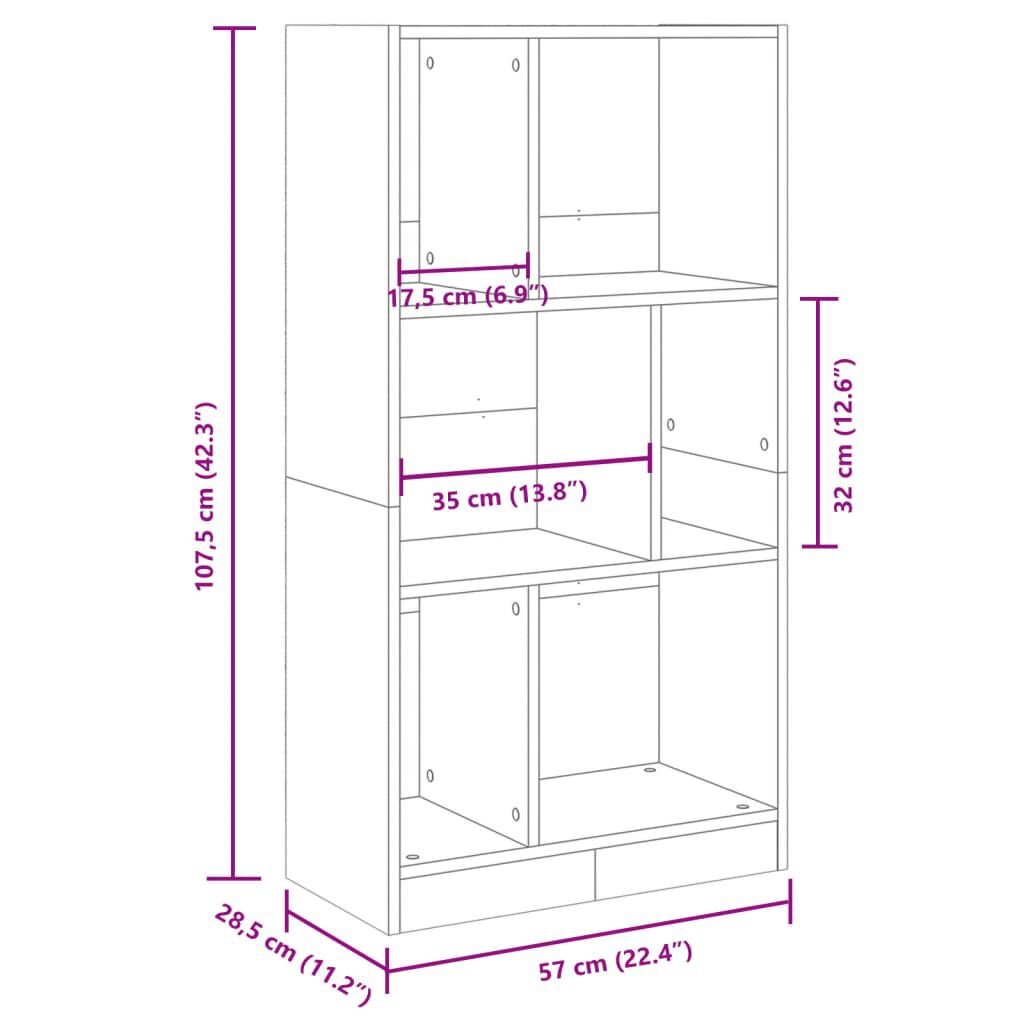vidaXL Βιβλιοθήκη Γκρι Σκυροδέματος 57x28,5x107,5 εκ. Επεξεργ. Ξύλο