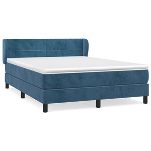 vidaXL Κρεβάτι Boxspring με Στρώμα Σκούρο Μπλε 140x190 εκ. Βελούδινο