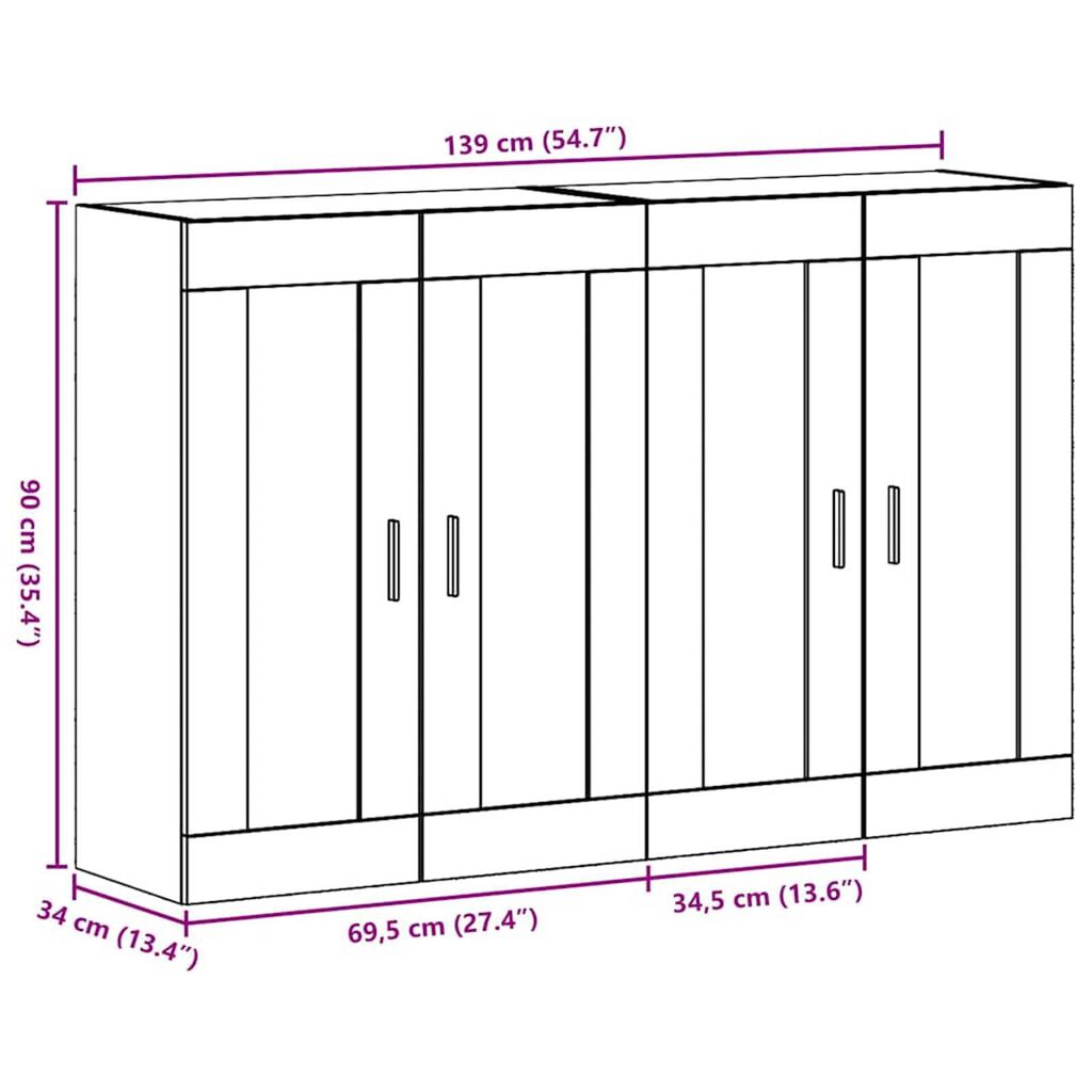 vidaXL Ντουλάπια Τοίχου 2 pcs Παλαιό ξύλο 69.5 x 34 x 90 εκ.