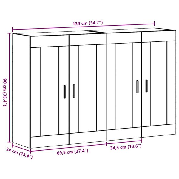 vidaXL Ντουλάπια Τοίχου 2 pcs Παλαιό ξύλο 69.5 x 34 x 90 εκ.