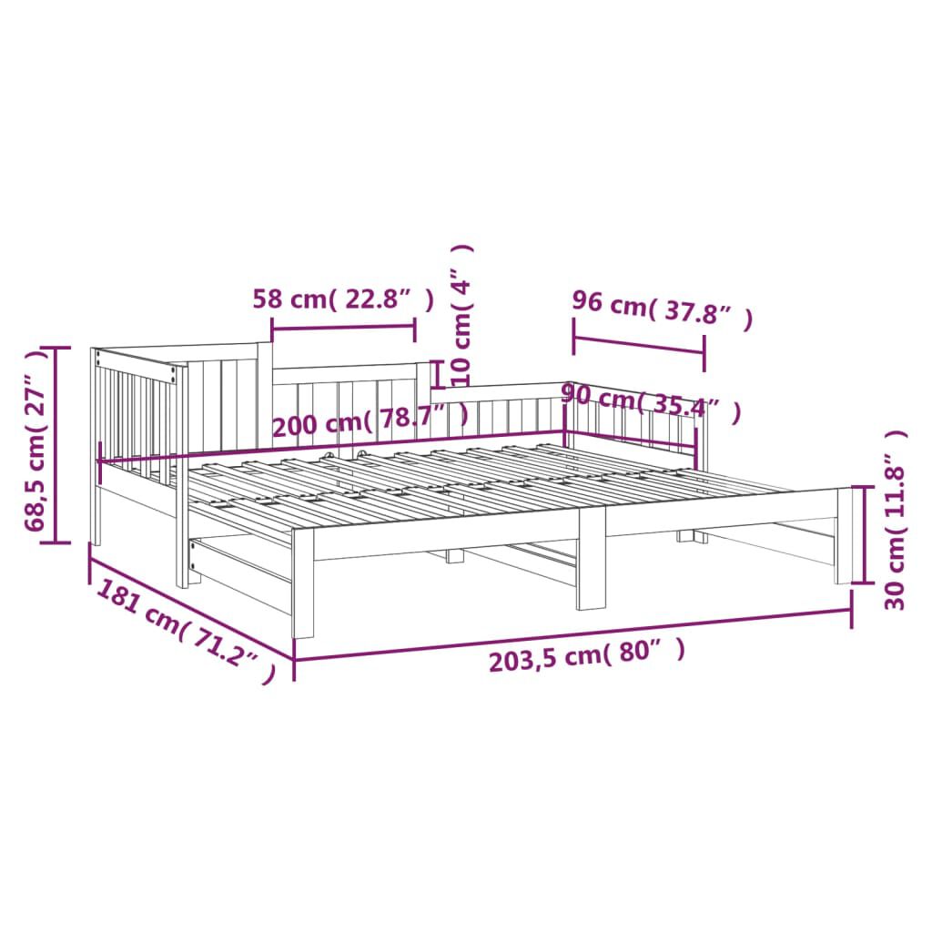 vidaXL Καναπές Κρεβάτι Συρόμενος Μαύρος 2x(90x200) εκ. από Μασίφ Πεύκο