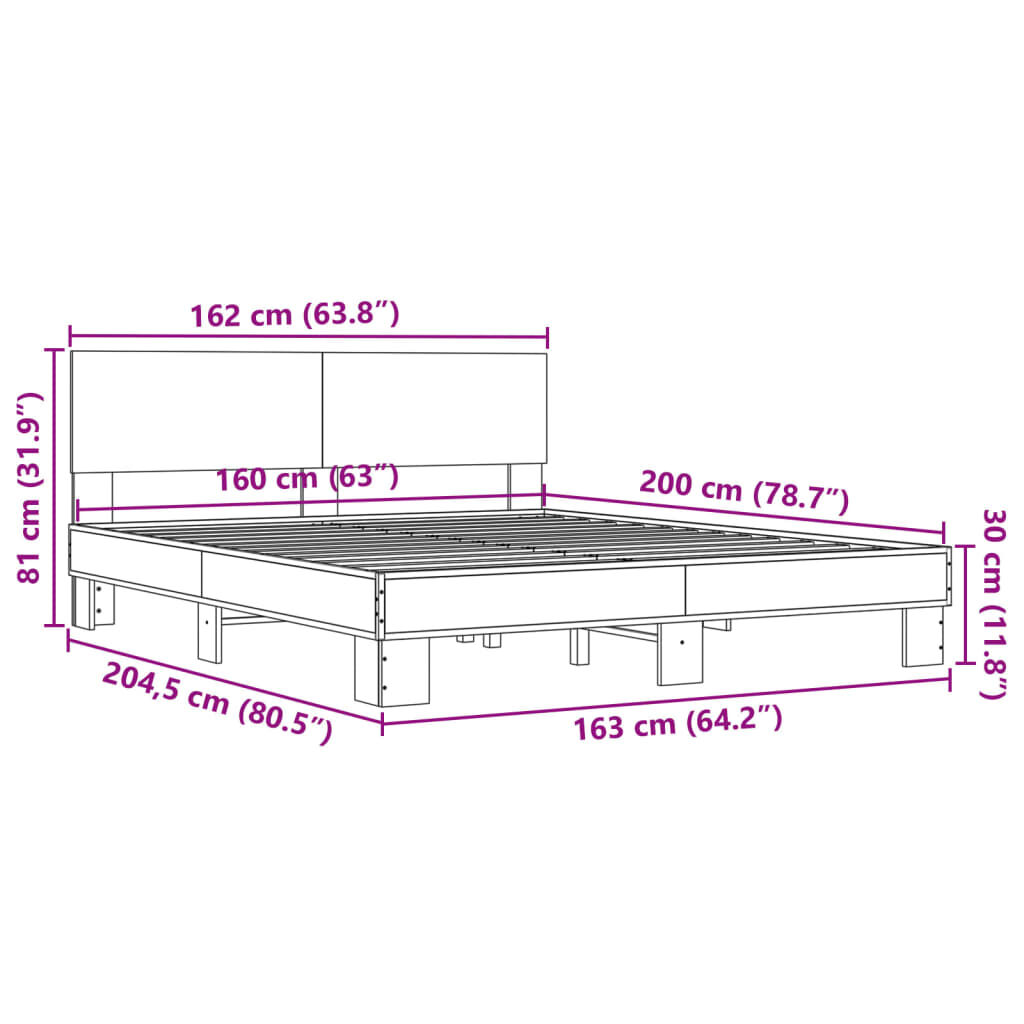 vidaXL Πλαίσιο Κρεβατιού Μαύρο 160 x 200 εκ. Επεξ. Ξύλο & Μέταλλο