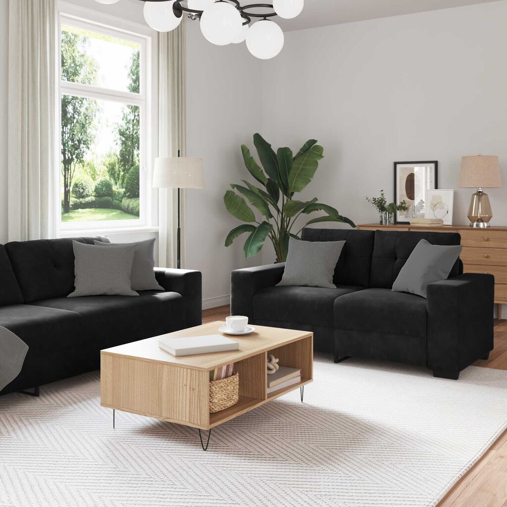 vidaXL Σετ Καναπέ με μαξιλάρι 3 pcs Μαύρο 221 x 78 x 80 εκ Βελούδο