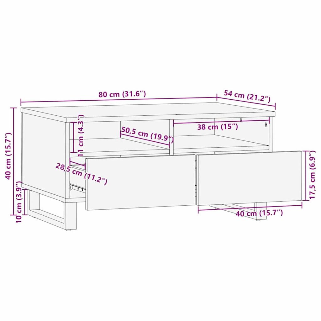 vidaXL Τραπεζάκι σαλονιού with Drawer Άσπρο, Μαύρο 80 x 54 x 40 εκ