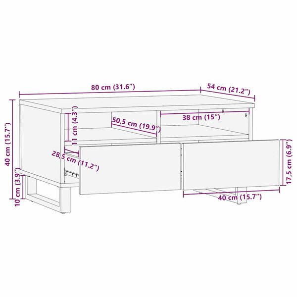 vidaXL Τραπεζάκι σαλονιού with Drawer Άσπρο, Μαύρο 80 x 54 x 40 εκ