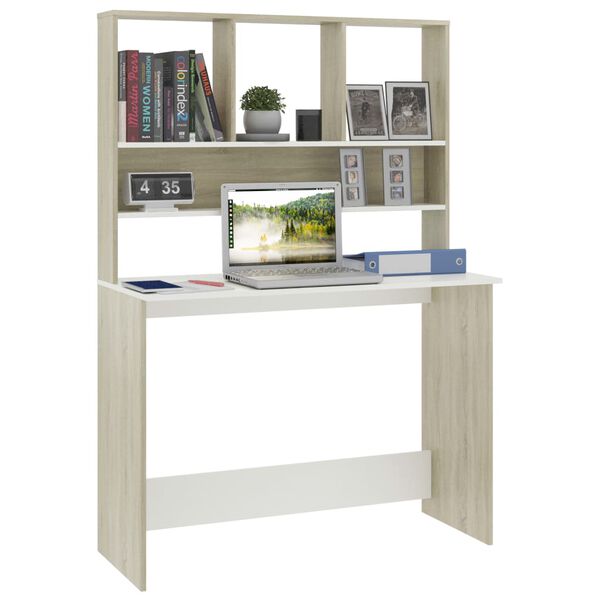 vidaXL Γραφείο με Ράφια Λευκό/Sonoma Δρυς 110x45x157 εκ. Μοριοσανίδα