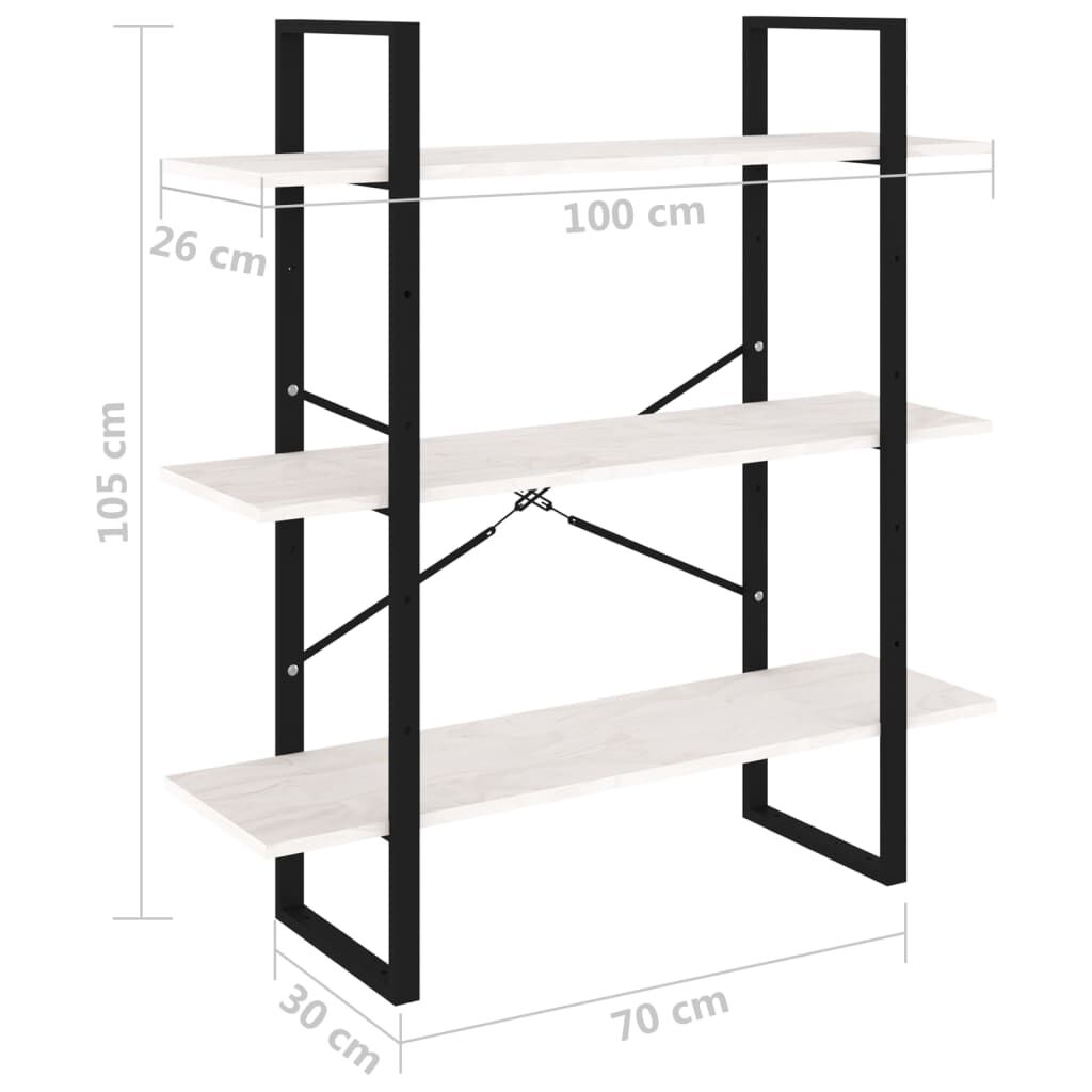 vidaXL Βιβλιοθήκη με 3 Ράφια Λευκή 100x30x105 εκ από Μασίφ Ξύλο Πεύκου