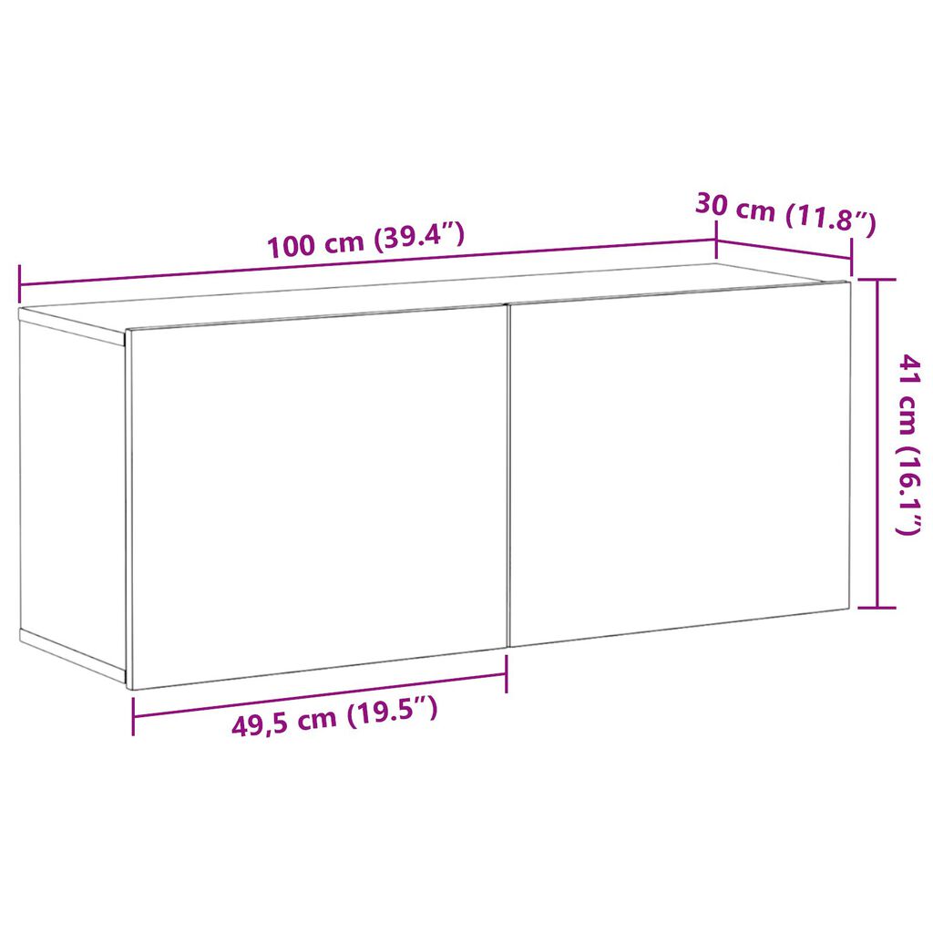 vidaXL Ντουλάπι Τοίχου Τηλεόρασης Μαύρη Δρυς 100x30x41 εκ. Επεξεργασμένο Ξύλο