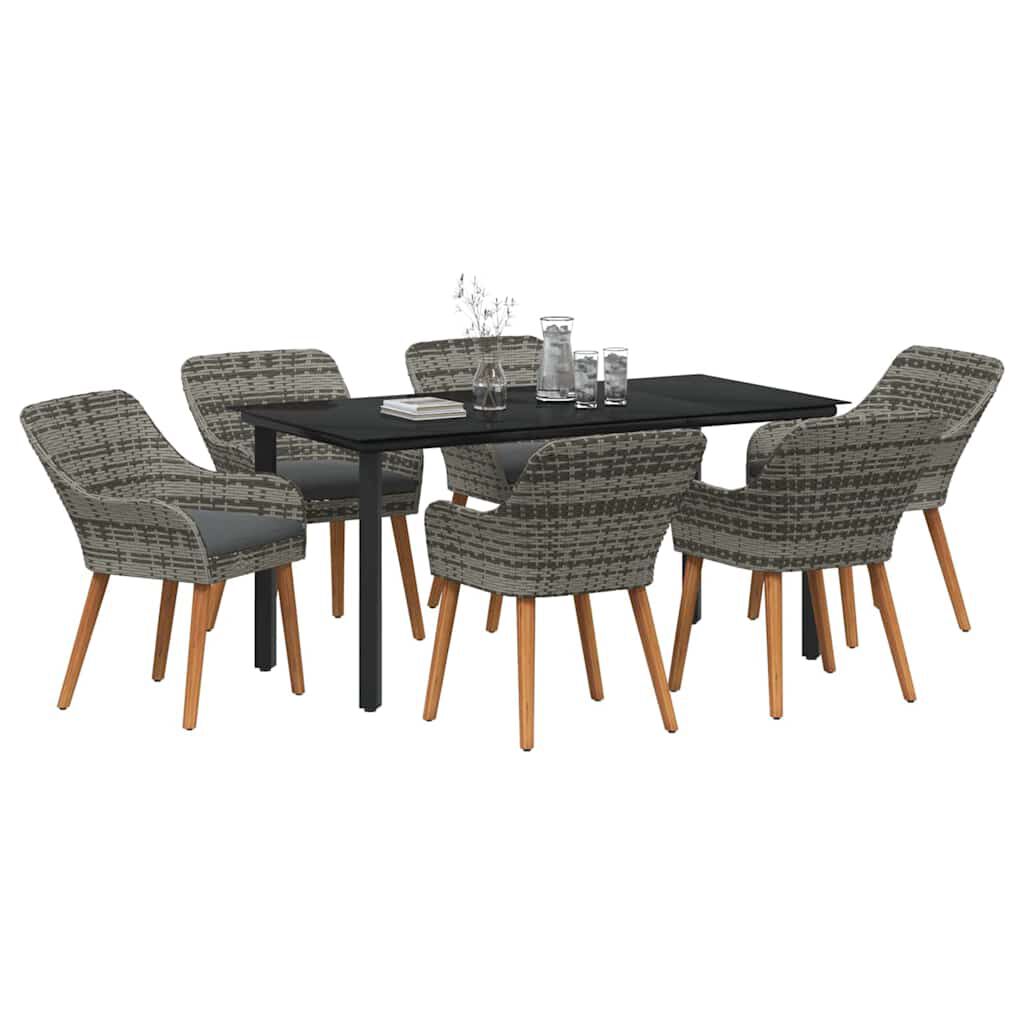 vidaXL Σέτ φαγητού για κήπο με μαξιλάρι 7 pcs Γκρι συνθετικό ρατάν