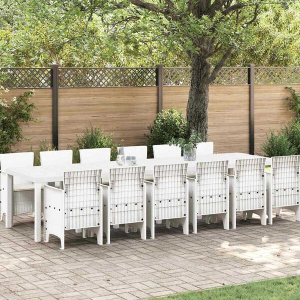 vidaXL Σέτ φαγητού για κήπο 13 pcs Λευκό Rattan Polt