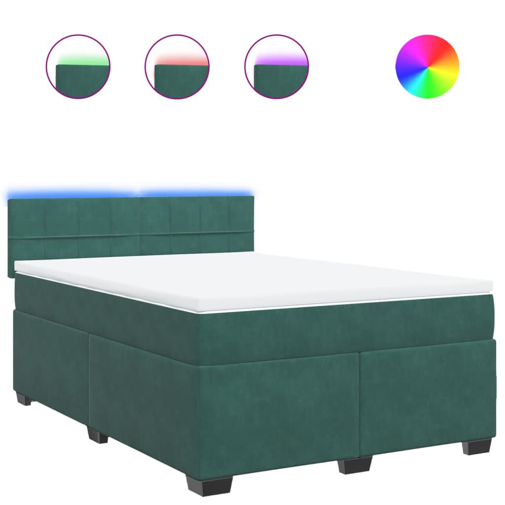 vidaXL Κρεβάτι Boxspring με Στρώμα Σκούρο Πράσινο 160x200εκ. Βελούδινο