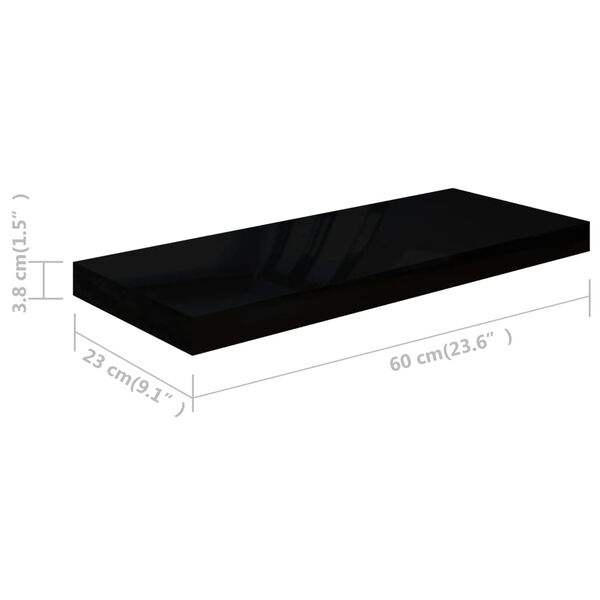 vidaXL Ράφια Τοίχου Γυαλιστερά Μαύρα 2 Τεμάχια 60x23,5x3,8 εκ. MDF