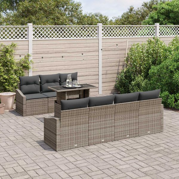 vidaXL Σετ Καναπέ Κήπου με αποθήκευση 8 pcs Γκρι Πολυ ράταν