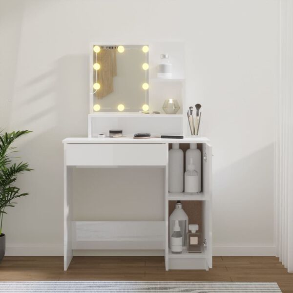vidaXL Μπουντουάρ με LED Γυαλιστερό Λευκό 86,5x35x136 εκ.