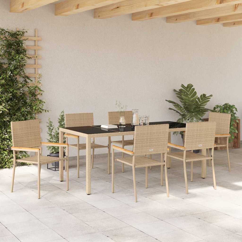 vidaXL Σέτ φαγητού για κήπο 7 pcs Μπεζ και Μαύρο 190 x 90 x 75 cm