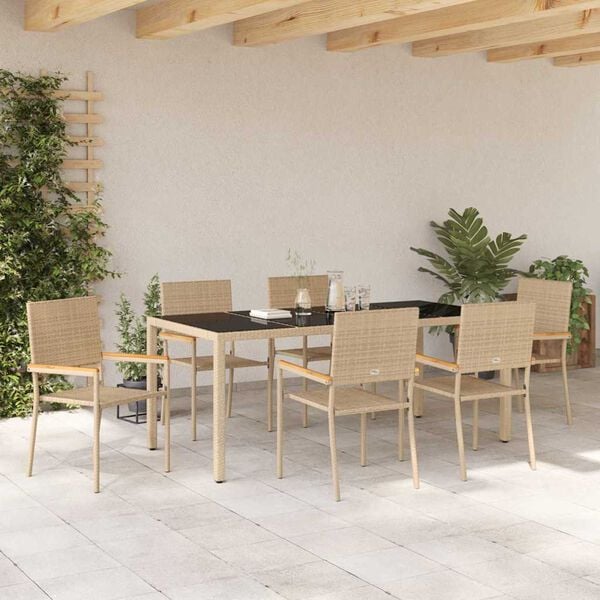 vidaXL Σέτ φαγητού για κήπο 7 pcs Μπεζ και Μαύρο 190 x 90 x 75 cm