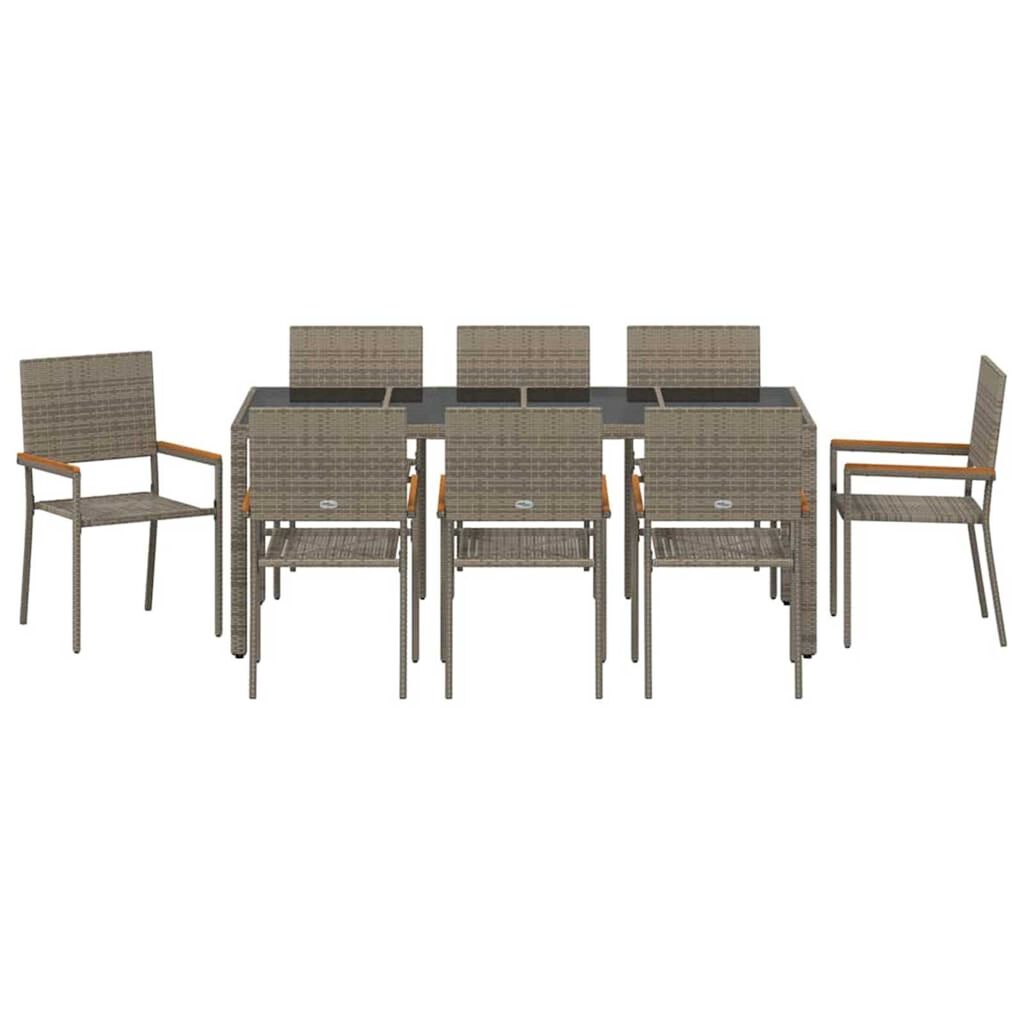 vidaXL Σέτ φαγητού για κήπο 9 pcs Γκρι 190 x 90 x 75 cm