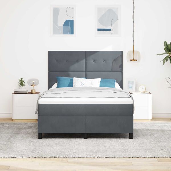 Κρεβάτι με Στρώμα & LED vidaXL Σκούρο Γκρι 140x190 εκ. Βελούδο