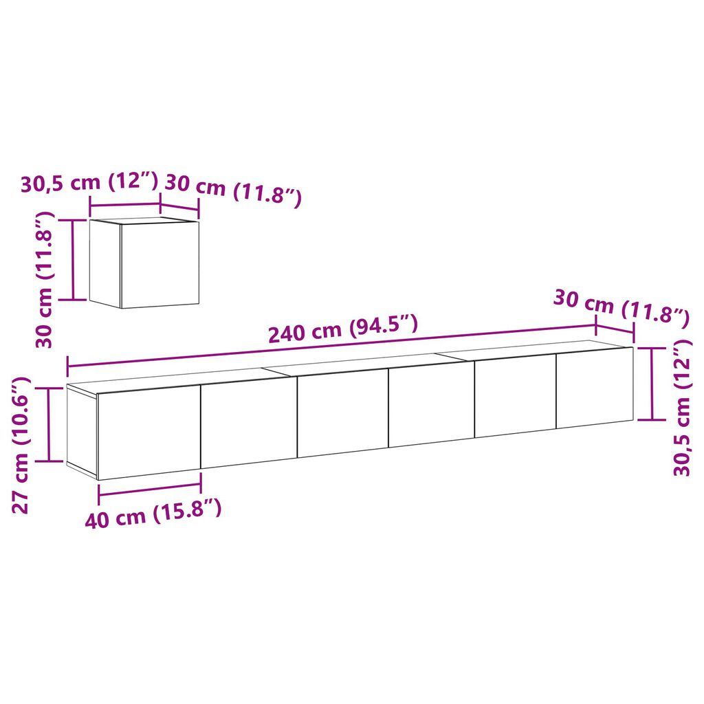 vidaXL 4τεμαχ set έπιπλο τηλεόρασης Μαύρο Δρυς Επεξεργασμένου Ξύλου