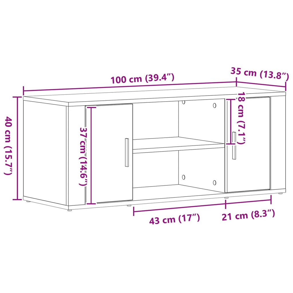 vidaXL Ντουλάπα τηλεόρασης από παλιό ξύλο 100x35x40 εκ. Κατασκευασμένο από MDF