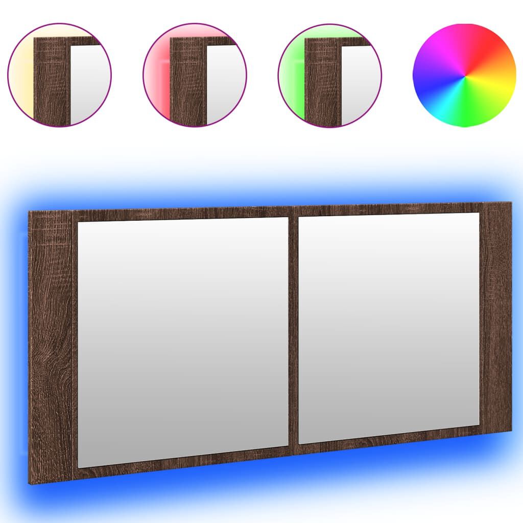 vidaXL Ντουλάπι Μπάνιου με Καθρέφτη/LED Καφέ Δρυς 100x12x45 εκ.