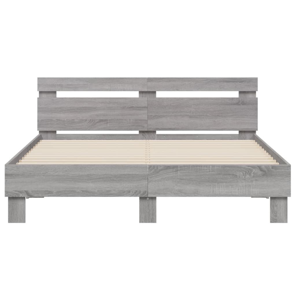 vidaXL Πλαίσιο Κρεβατιού με Κεφαλάρι/LED Γκρι Sonoma 140x200 εκ.