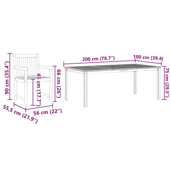 vidaXL Σέτ φαγητού για κήπο 7 pcs Καφέ Μασίφ ξύλο ακακίας