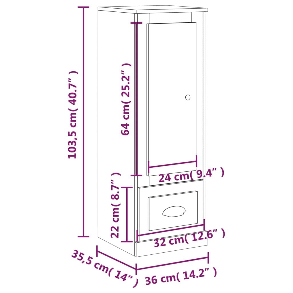 vidaXL Ντουλάπι Λευκό 36 x 35,5 x 103,5 εκ. από Επεξεργασμένο Ξύλο